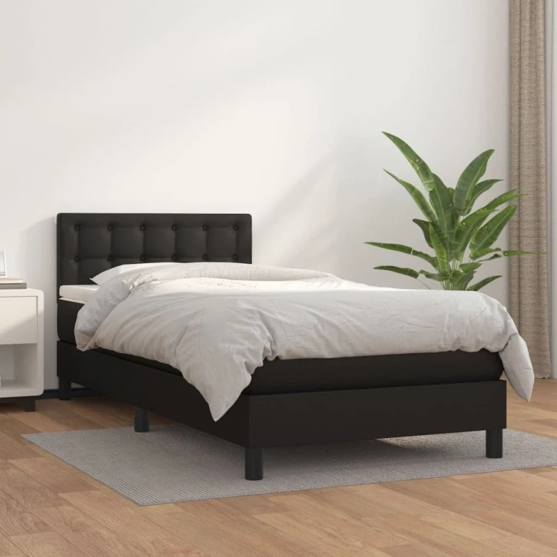 Kontinentalseng 90x190 cm i sort kunstlæder