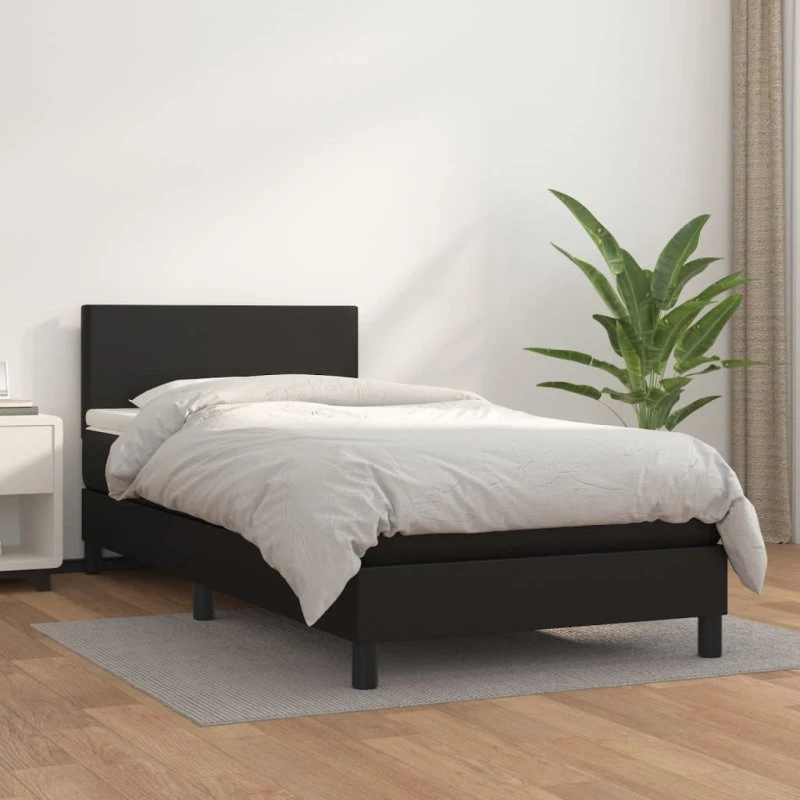 Kontinentalseng 90x190 cm i sort kunstlæder