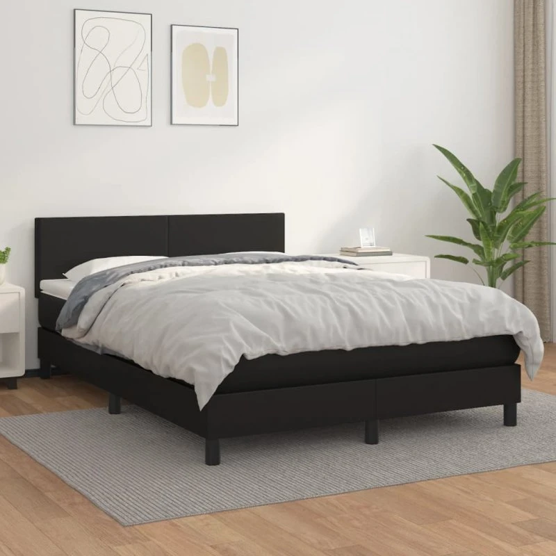 Kontinentalseng 140x190 med madras – sort kunstlæder