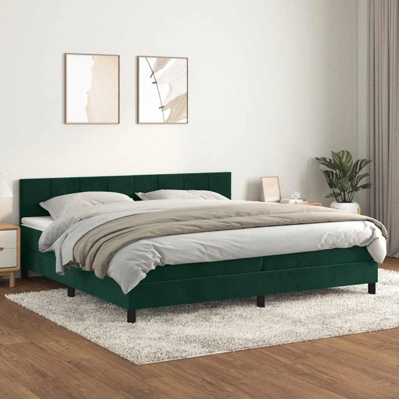 Kontinentalseng 200x200 cm mørkegrøn fløjl med madras