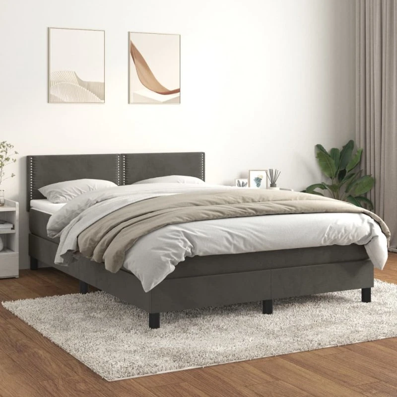 Kontinentalseng 140x190 cm i mørkegrå fløjl med pocketmadras