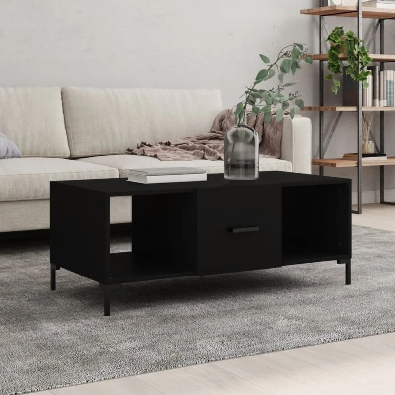 Sofabord 102x50x40 cm sort – konstrueret træ & opbevaring
