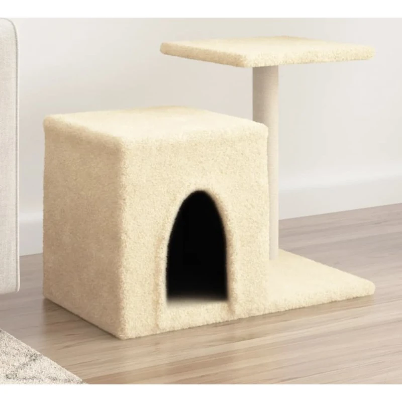 Kradsetræ med hus & sisalstolper 50,5 cm - Creme