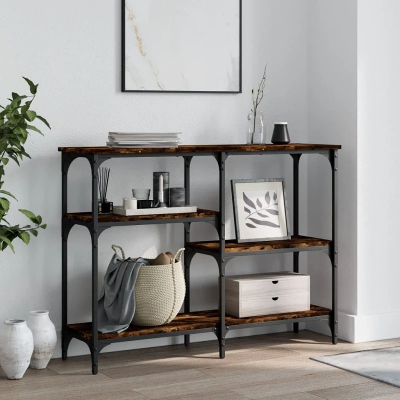 Konsolbord 102x29x75 cm – Konstrueret træ, røget egetræ