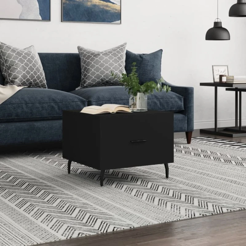 Sofabord 50x50x40 cm sort – konstrueret træ med skuffe