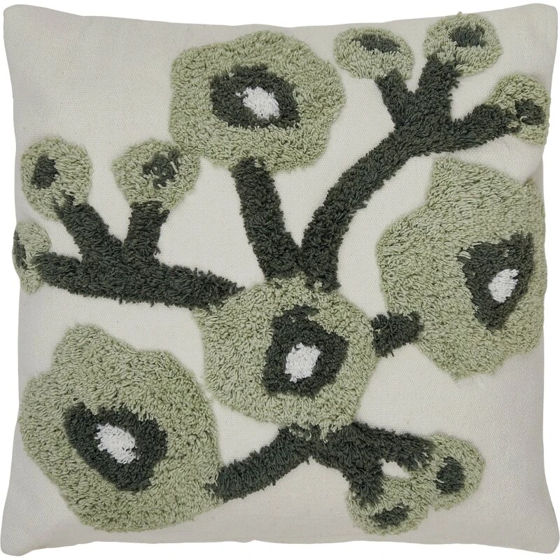 Eight Mood Poppy pude 45x45 cm – blomstermønster, grøn/beige