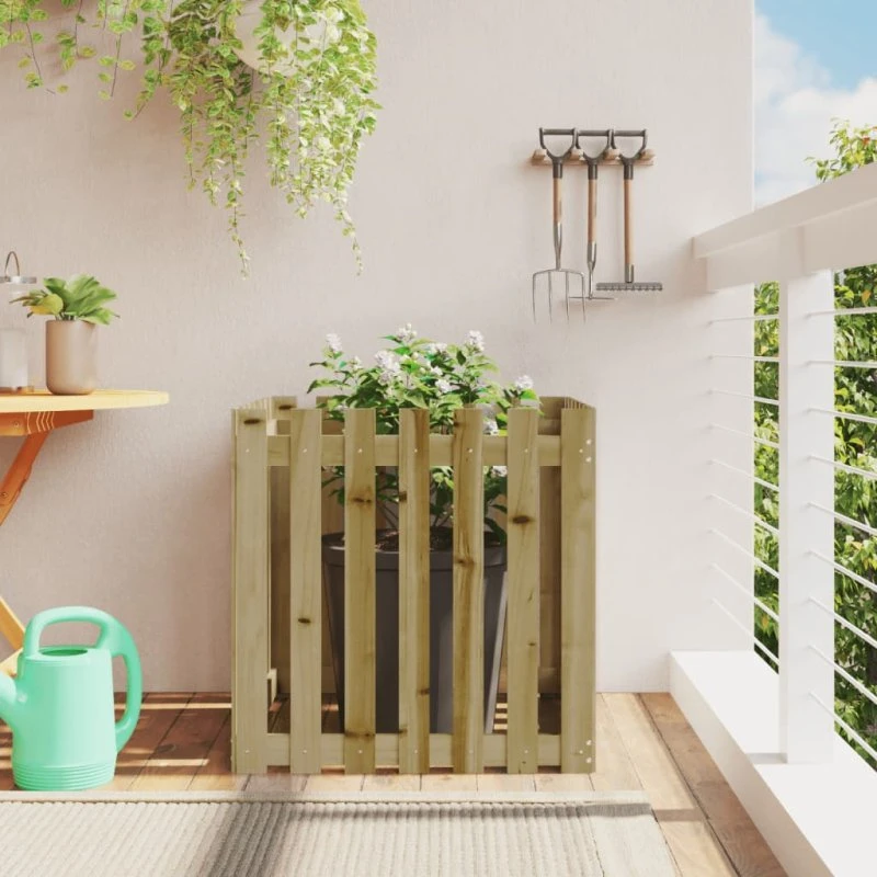 Plantekasse med stakitdesign 70x70x70 cm - Imprægneret fyrretræ
