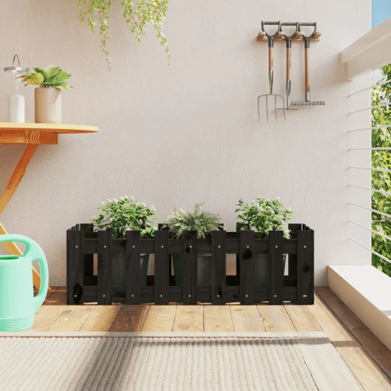 Højbed i massivt fyrretræ med stakitdesign 100×30×30 cm - sort