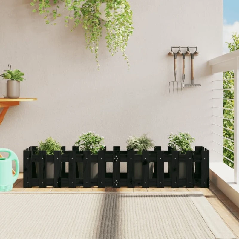 Højbed i massivt fyrretræ 150×30×30 cm – sort stakit