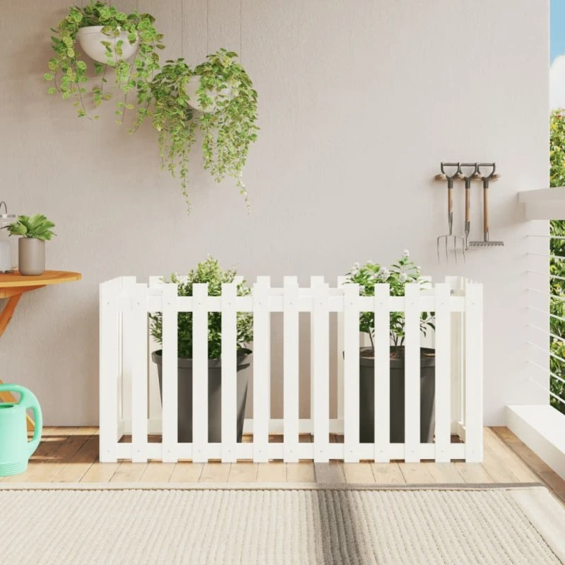 Højbed i massivt fyrretræ 150x50x70 cm – hvidt stakit