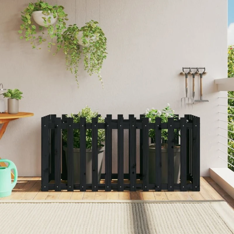 Højbed med stakitdesign 150×50×70 cm - Sort fyrretræ