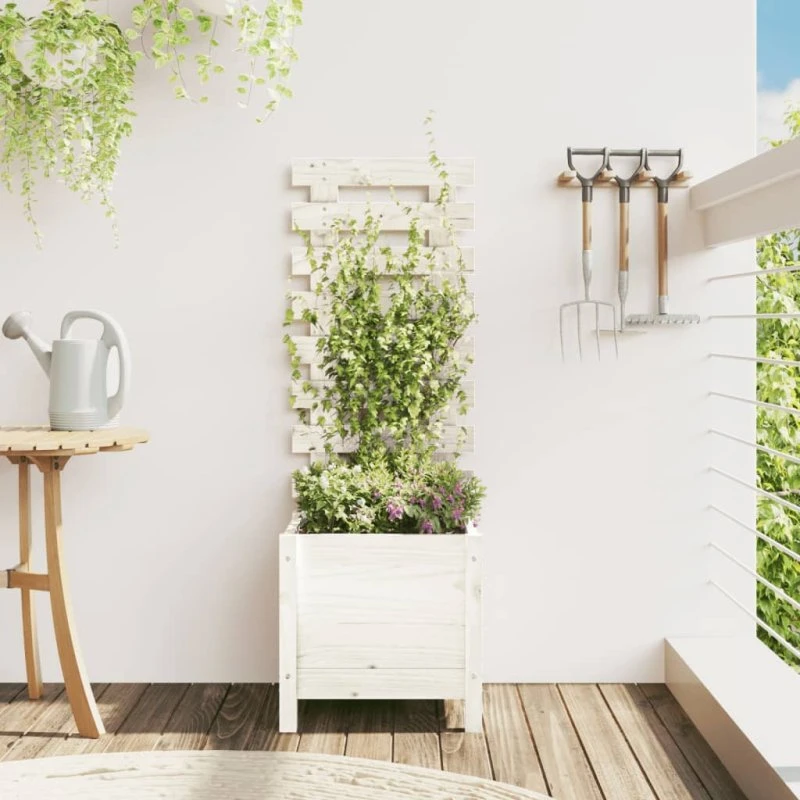 Plantekasse med stativ i fyrretræ 39×39,5×114 cm, hvid
