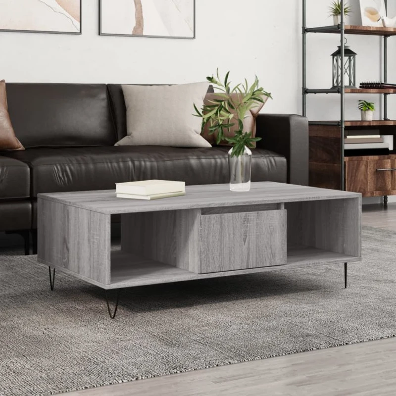 Sofabord 104x60x35 cm – Sonoma eg grå, 3 rum