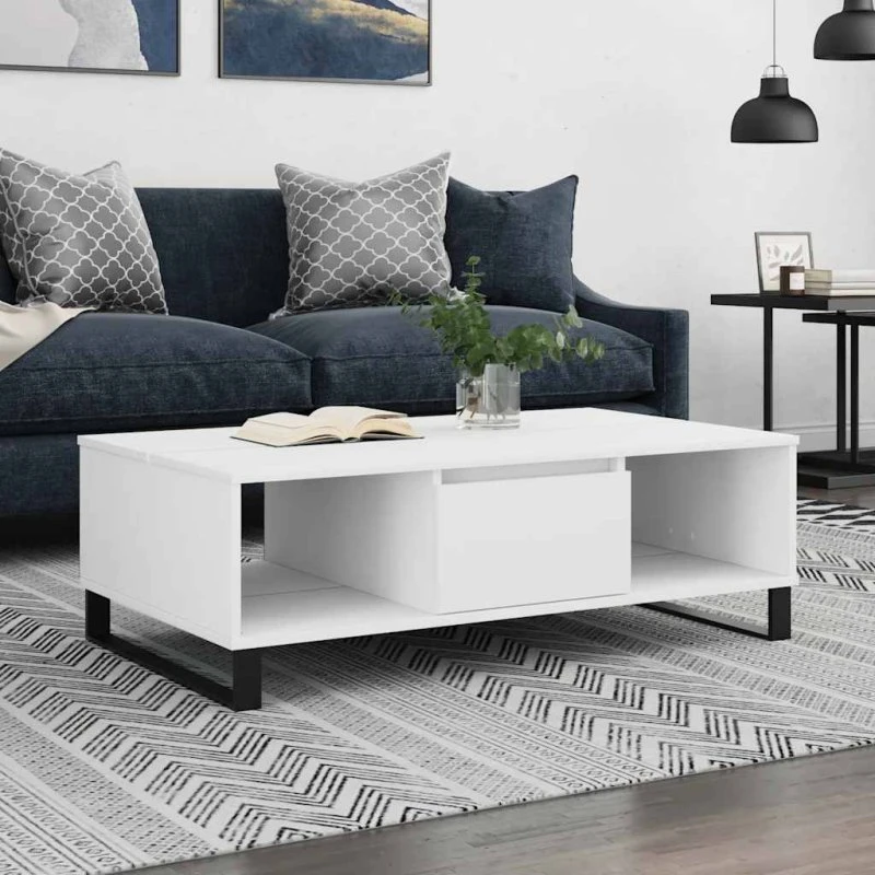 Sofabord 104x60x35 cm i hvidt konstrueret træ
