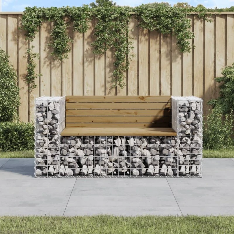 Havebænk med gabiondesign i imprægneret fyrretræ 143x71x65,5 cm
