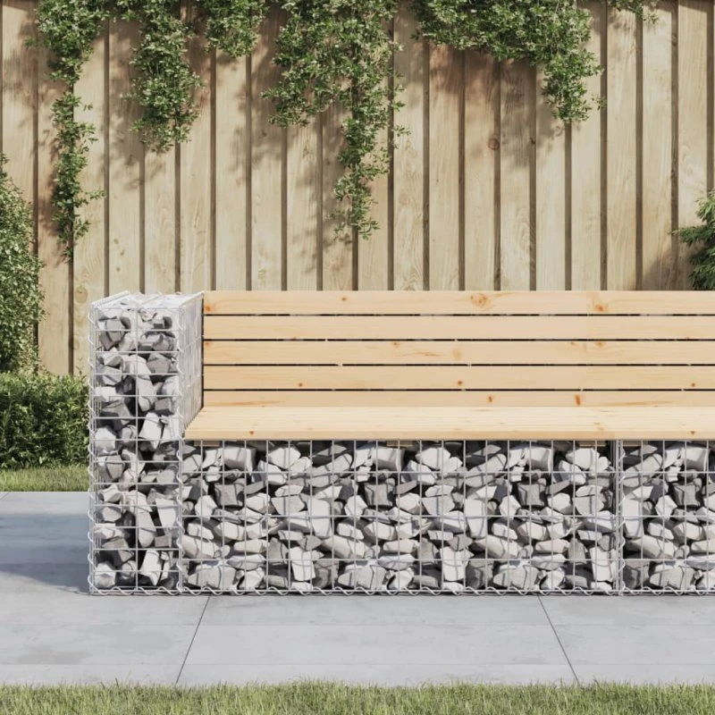 Havebænk med gabiondesign 122x71x65,5 cm i massivt fyrretræ