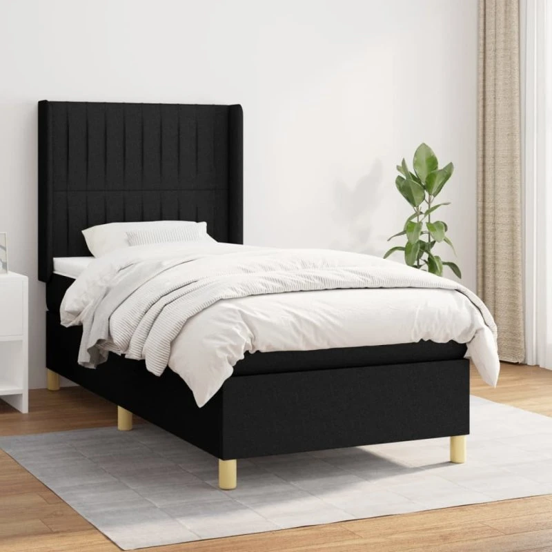 Kontinentalseng 80x200 cm i sort stof med pocketmadras