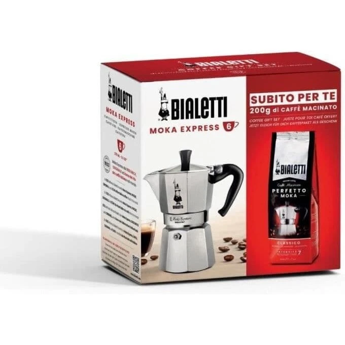 Bialetti Moka Express 3 kopper (0,30 L) - sølv inkl. 250g kaffe