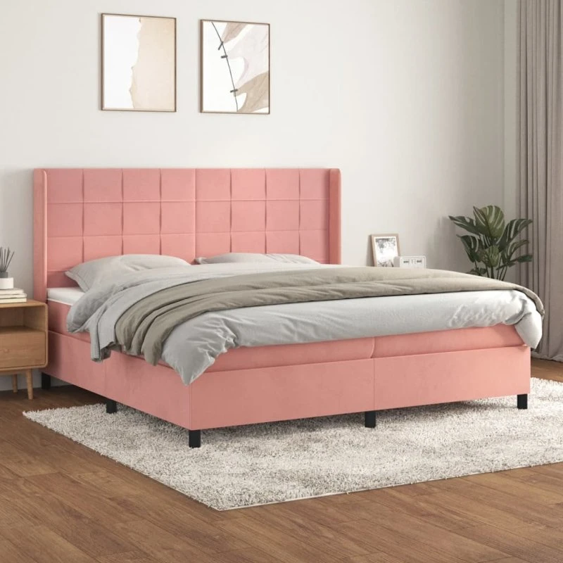 Kontinentalseng 200x200 cm med pocketmadras, lyserød fløjl