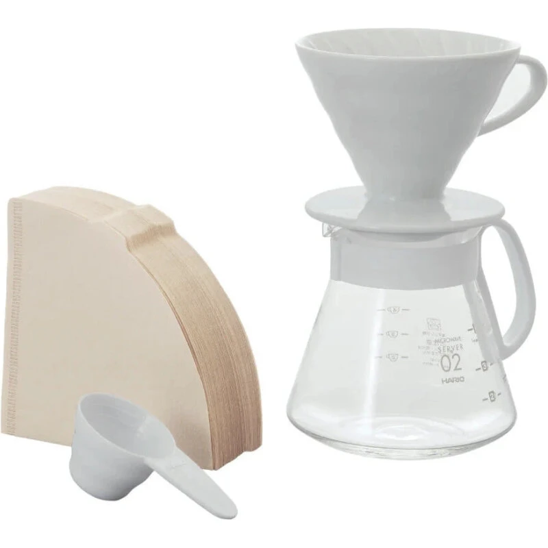 Hario V60-02 Keramisk Pour-Over Sæt, Hvid