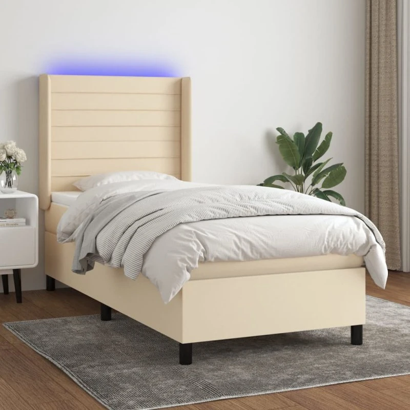 Kontinentalseng 90x190 cm med LED i creme stof