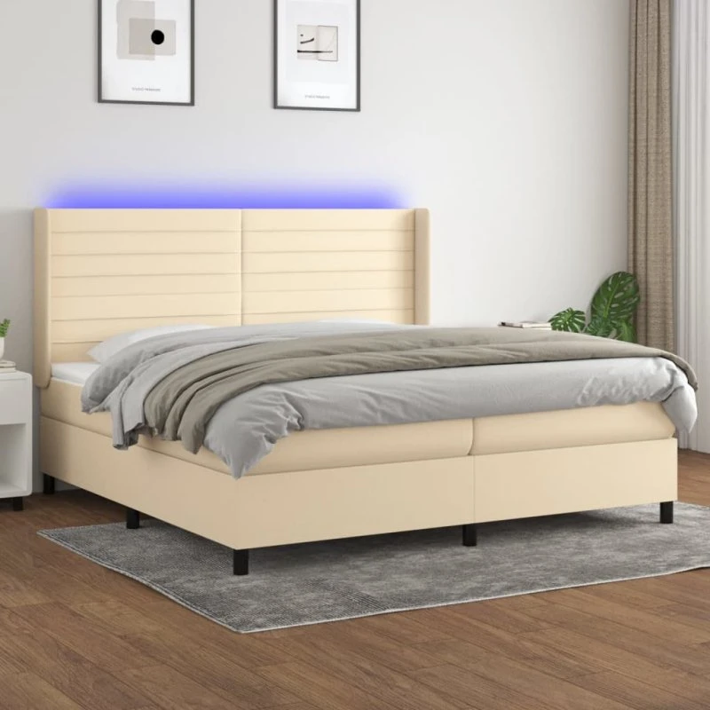 Kontinentalseng 200x200 cm med LED i creme stof
