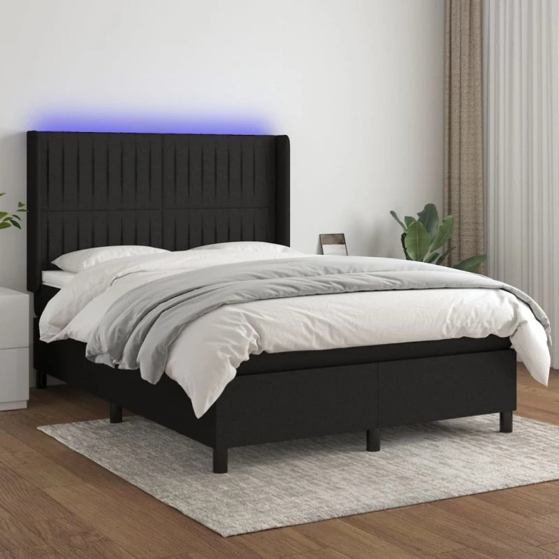 Kontinentalseng 140x190 cm med LED-lys - sort stof