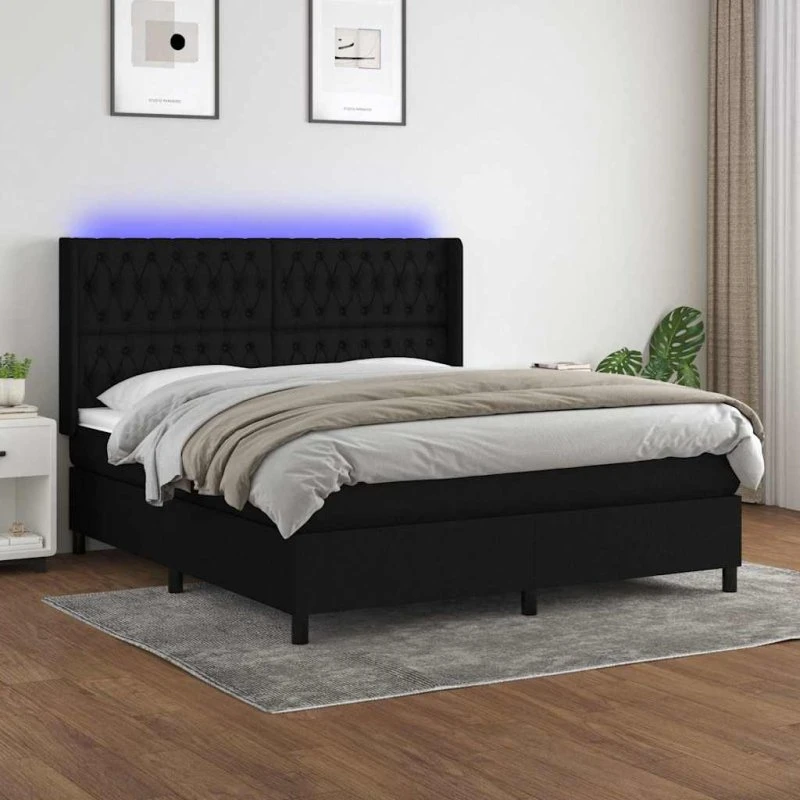 Kontinentalseng 160x200 med LED-lys – sort stof