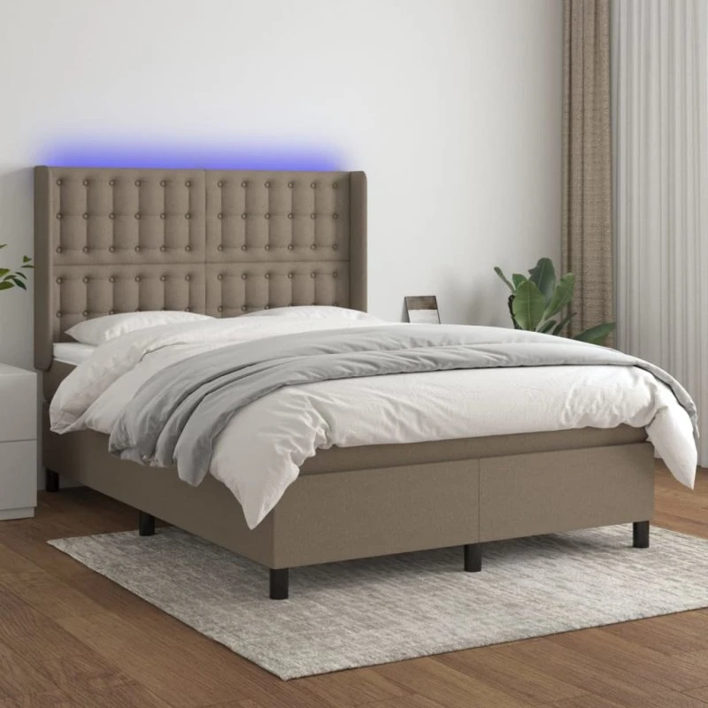 Kontinentalseng 140x190 cm med LED-lys, gråbrun stof