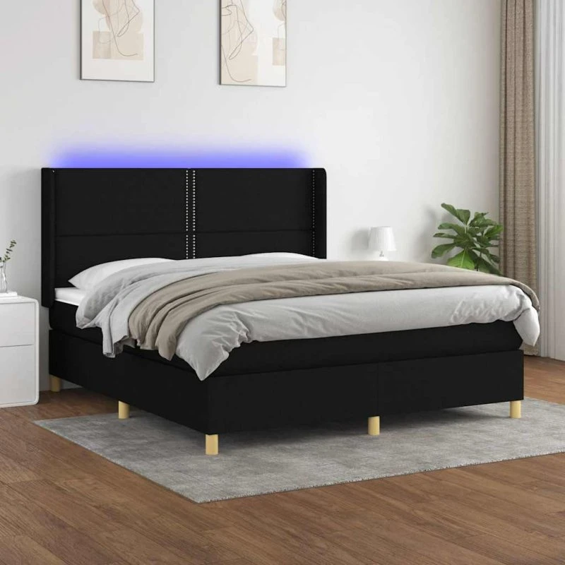 Kontinentalseng 160x200 med LED-lys – sort stof