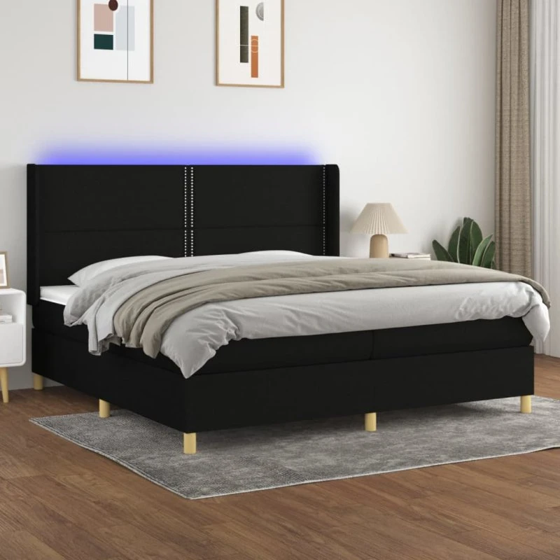 Kontinentalseng 200x200 cm med LED-lys, sort stof