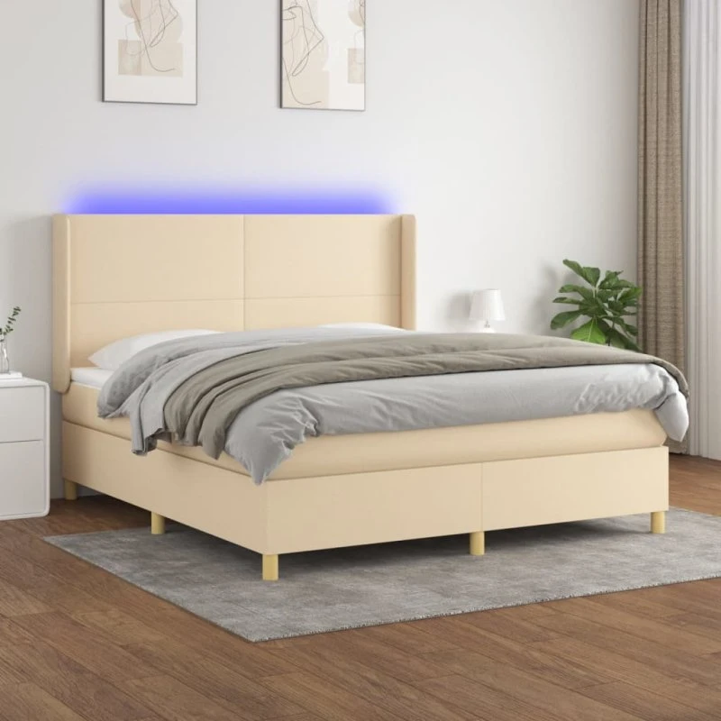 Kontinentalseng 180x200 med LED-lys - creme stof