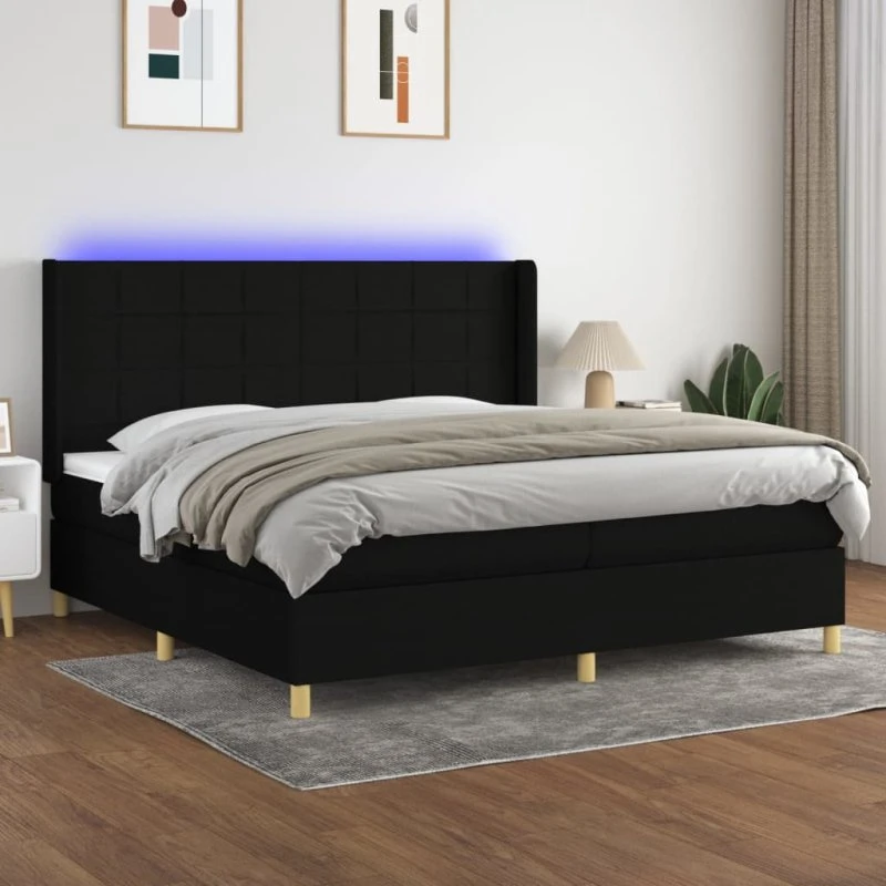 Kontinentalseng 200x200 cm med LED-lys - Sort stof