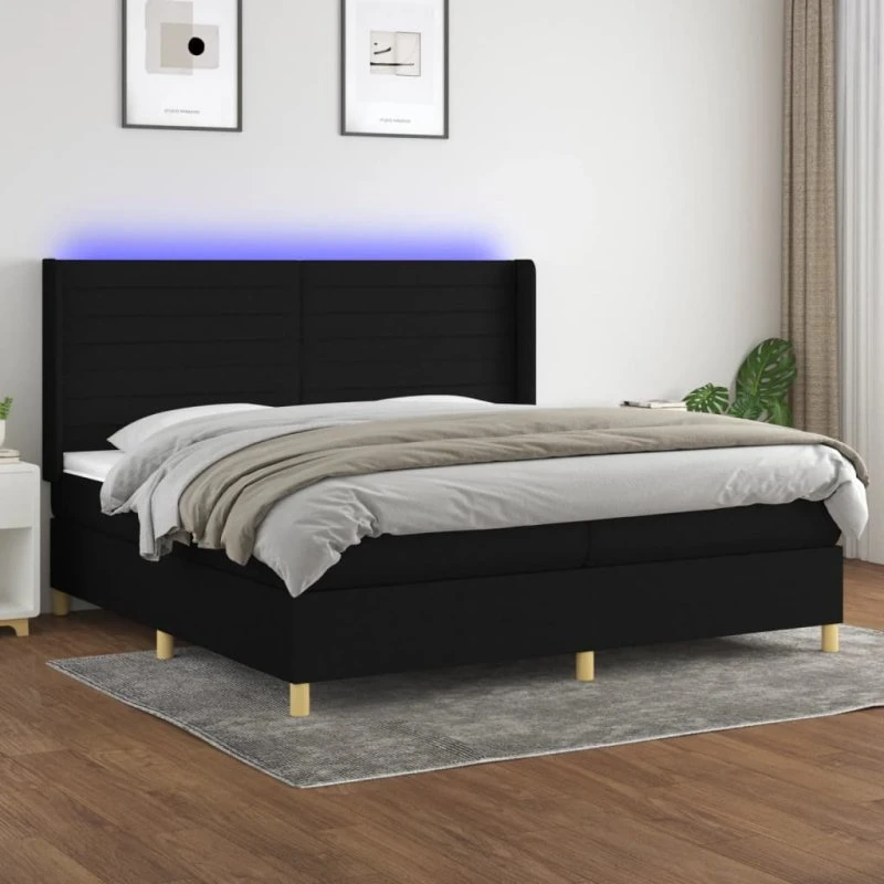Kontinentalseng 200x200 cm i stof med LED-lys, sort