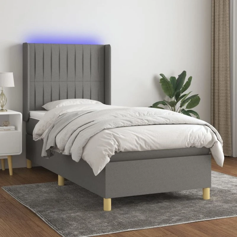 Kontinentalseng 100x200 cm med LED-lys - Mørkegrå stof