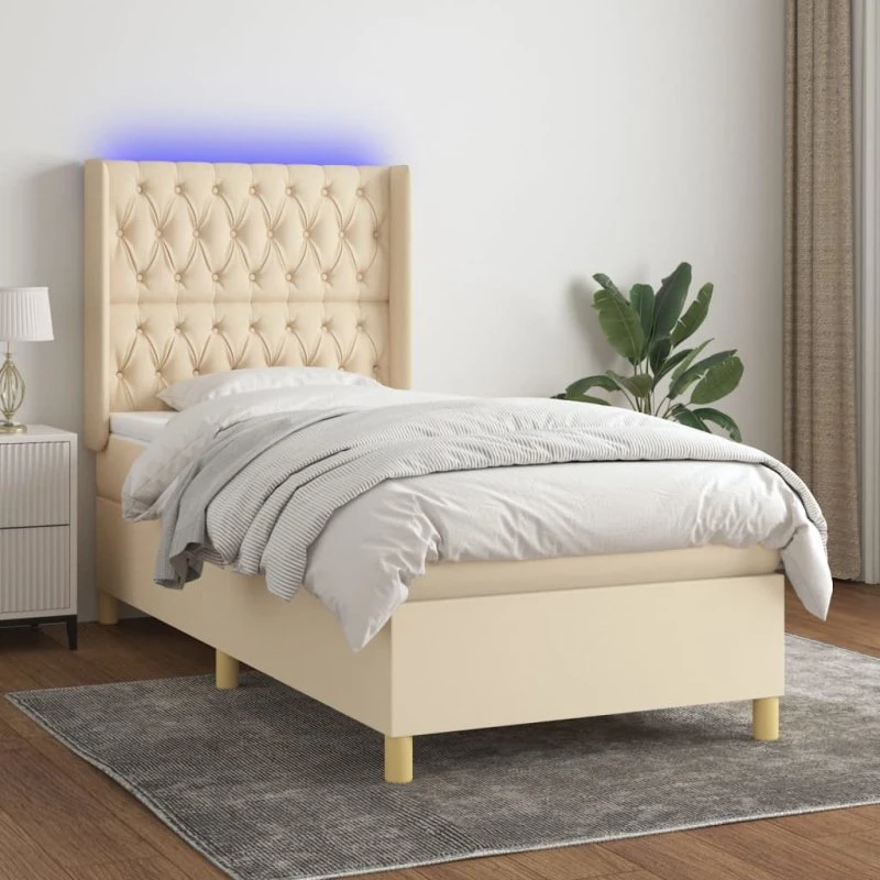 Kontinentalseng 90x200 med LED-lys i creme stof