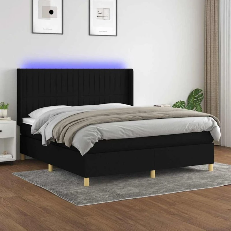 Kontinentalseng 160x200 med LED-lys – sort stof