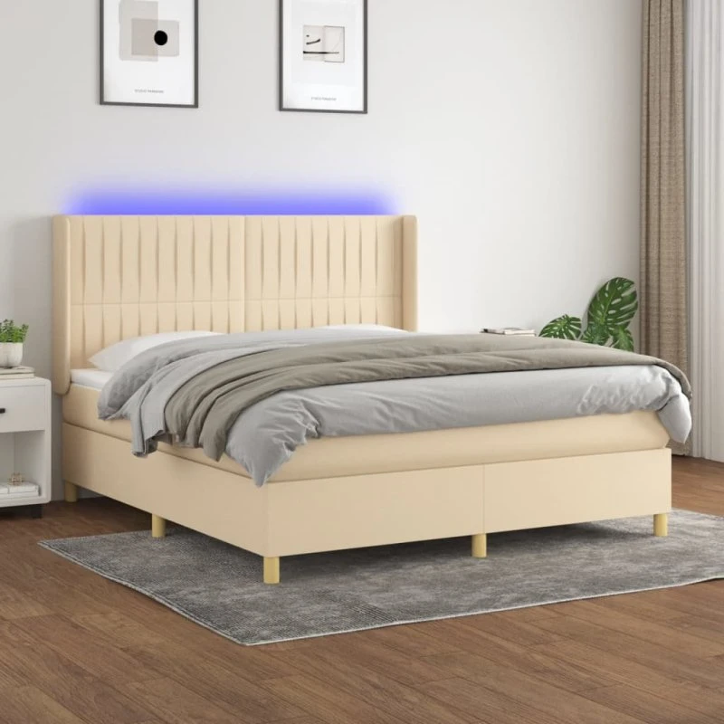 Kontinentalseng 180x200 med LED-lys – creme stof