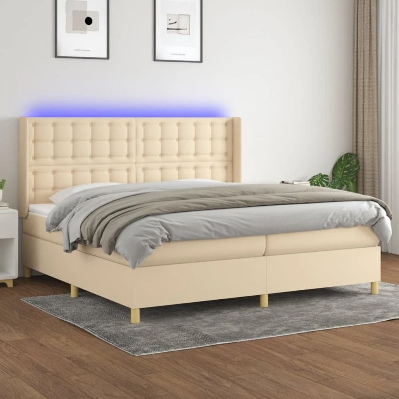 Kontinentalseng 200x200 cm med LED i creme stof
