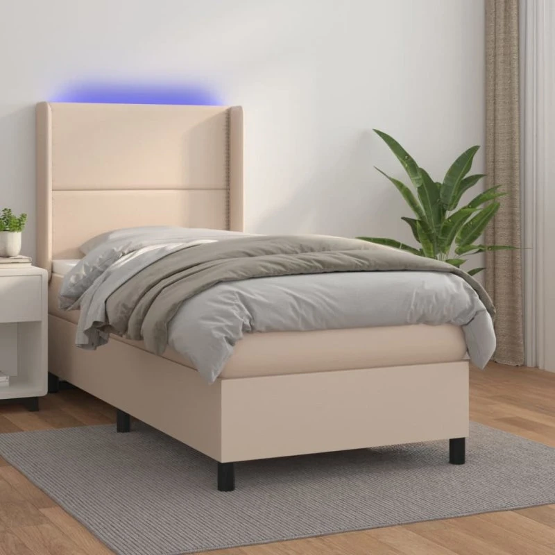 Kontinentalseng 90x190 cm med LED - Cappuccino kunstlæder