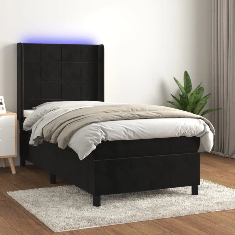 Kontinentalseng 80x200 cm i sort velour med LED-lys