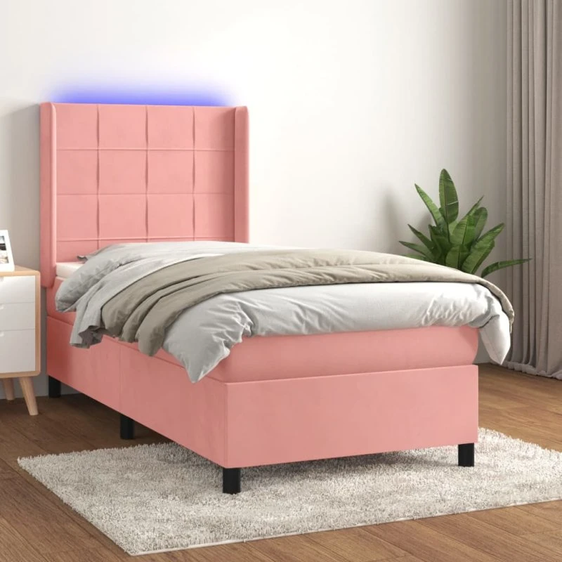 Kontinentalseng 80x200 cm i pink velour med LED-lys