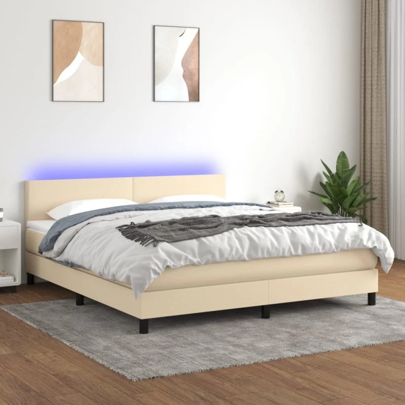 Kontinentalseng 180x200 med LED-lys – creme stof