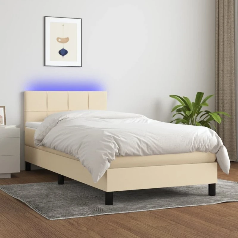 Kontinentalseng 90x190 med LED-lys i creme stof