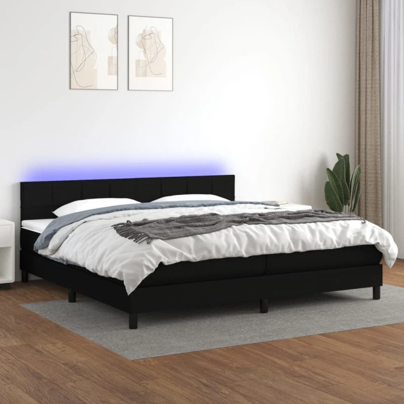 Kontinentalseng 200x200 cm med LED-lys - sort stof