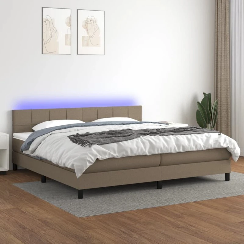 Kontinentalseng 200x200 cm med LED i stof, gråbrun