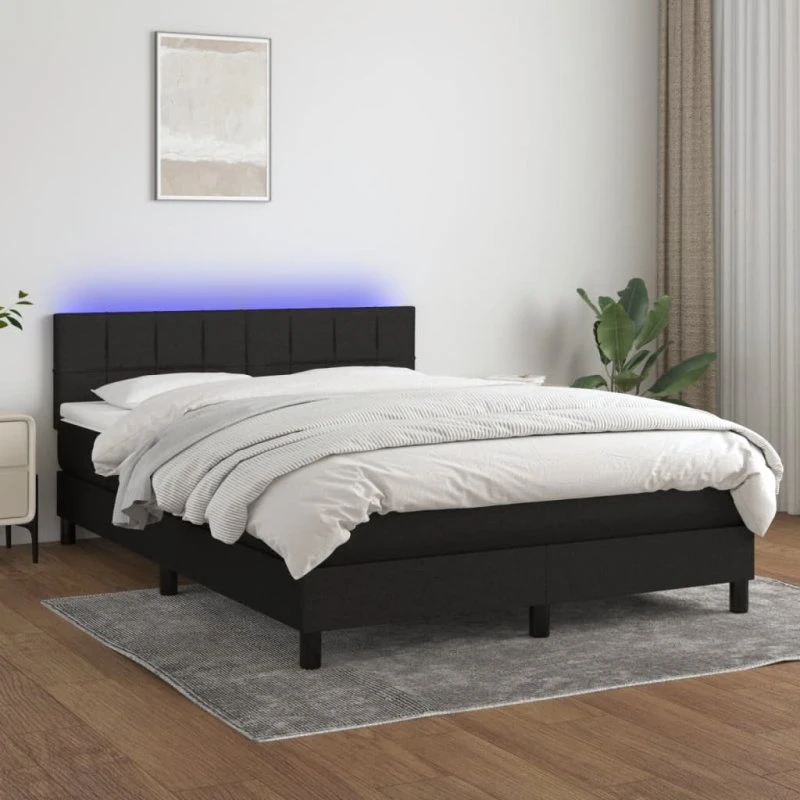 Kontinentalseng 140x190 cm med LED-lys i sort stof