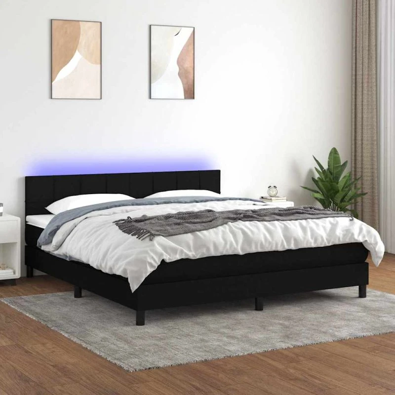 Kontinentalseng 160x200 med LED-lys - Sort stof