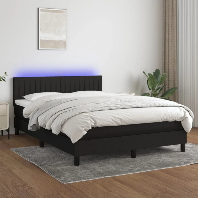Kontinentalseng 140x200 med LED-lys i sort stof