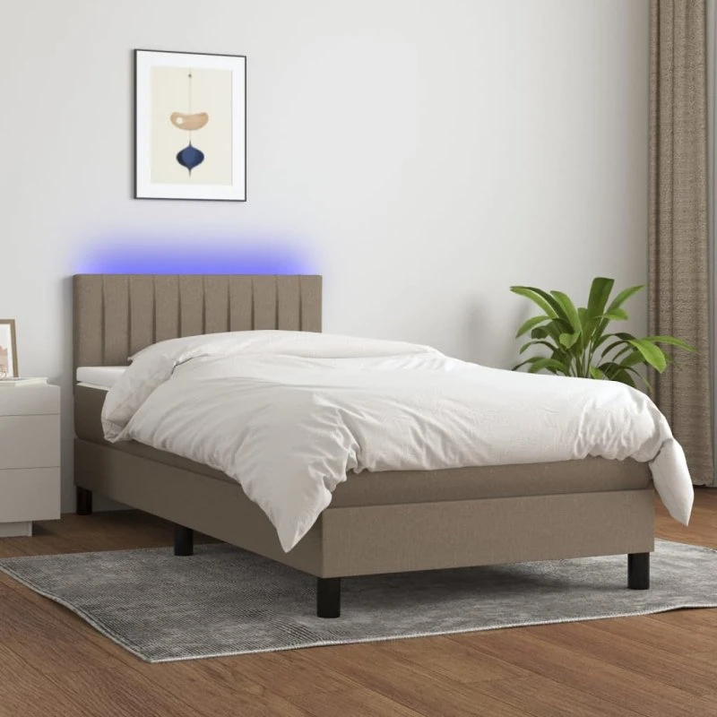 Kontinentalseng 90x200 med LED-lys, gråbrun stof